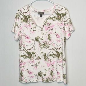 Style & Co Printed Split-Neck Top Blouse Size Medium Short Sleeve.